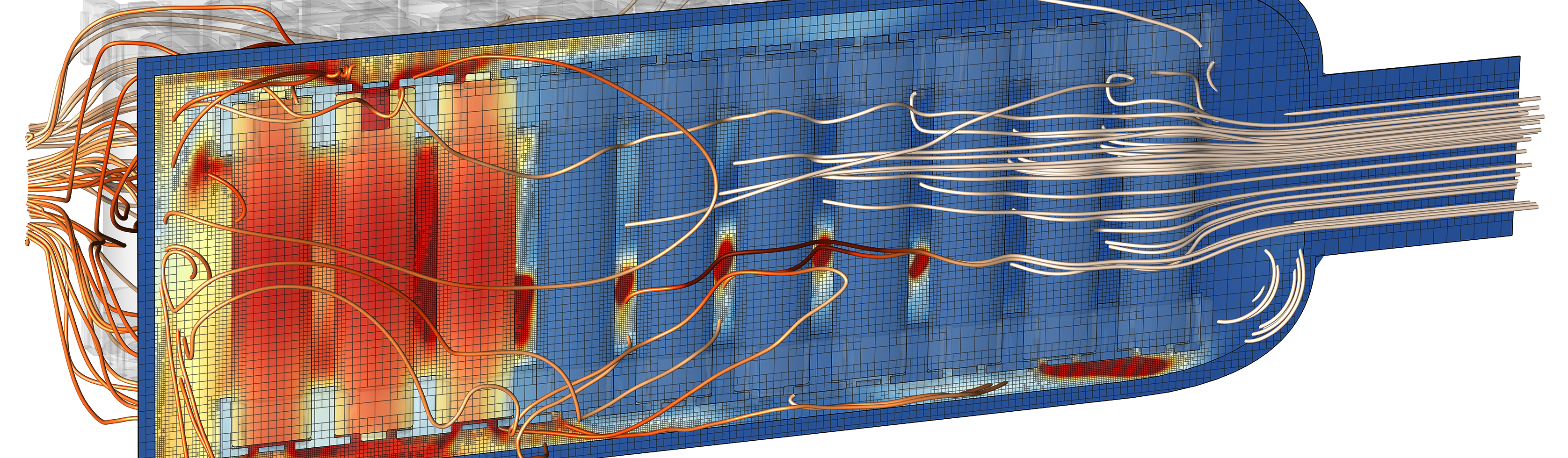 Time scale for thermal mixing (-). Simulation in presence of fluid